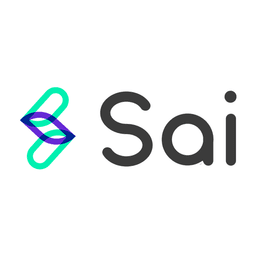 Sai logo featuring a stylized geometric design with a turquoise and purple color scheme, alongside the brand name "Sai" in bold, dark gray text.