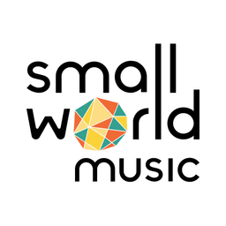 Small World Music logo with a geometric globe design in orange, yellow, and green.